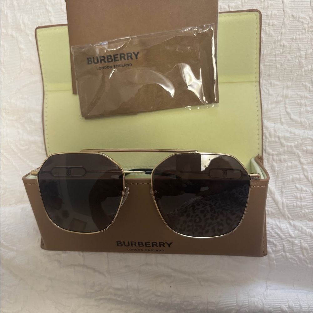 Burberry Gold and Brown Sunglasses